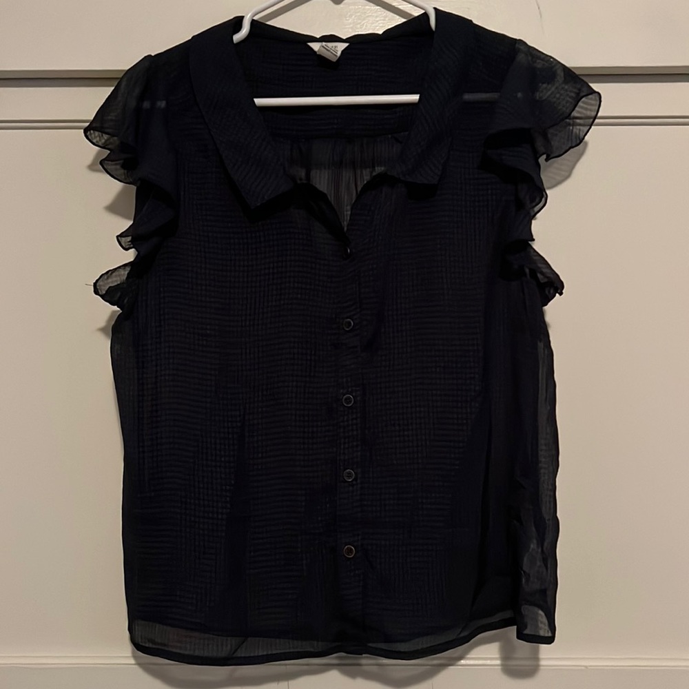 Forever 21 button up sheer blouse Navy